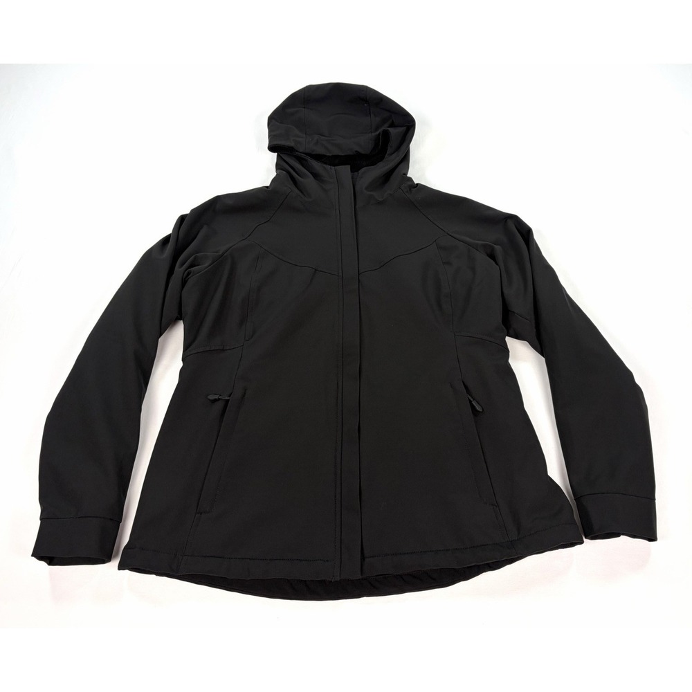 Kirkland Signature Women's Large Black Softshell Jacket Full Zip Hooded Fleece